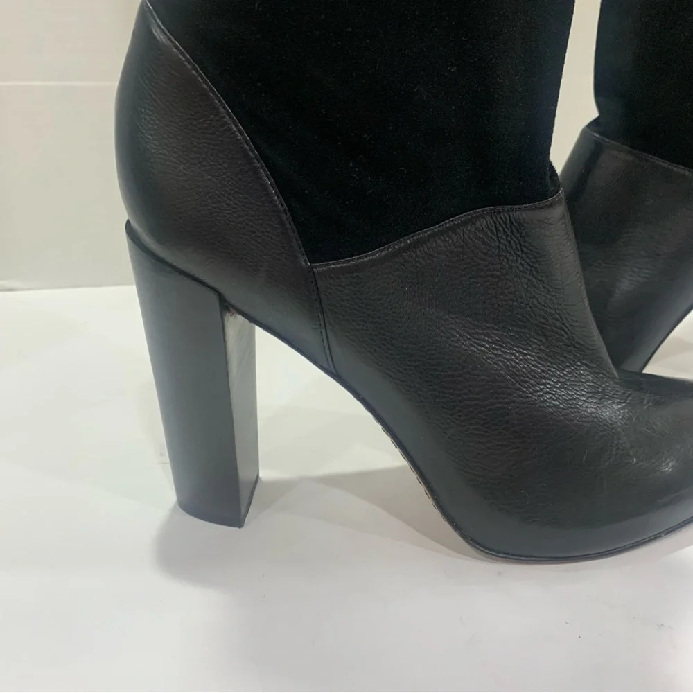RACHEL ZOE size 11 mid calf height black leather and suede boot buckle detail - Picture 6 of 16